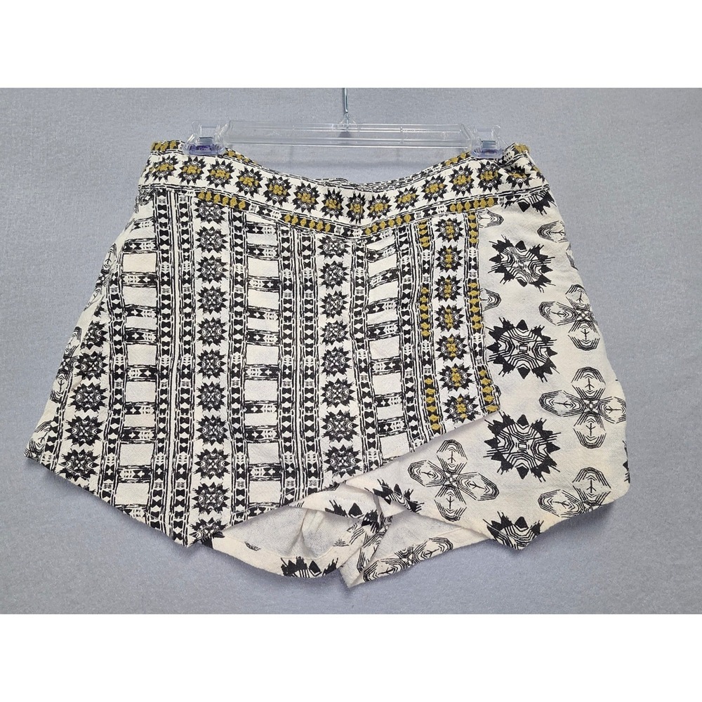 Free People Black and White Printed Skort with Yellow Accents